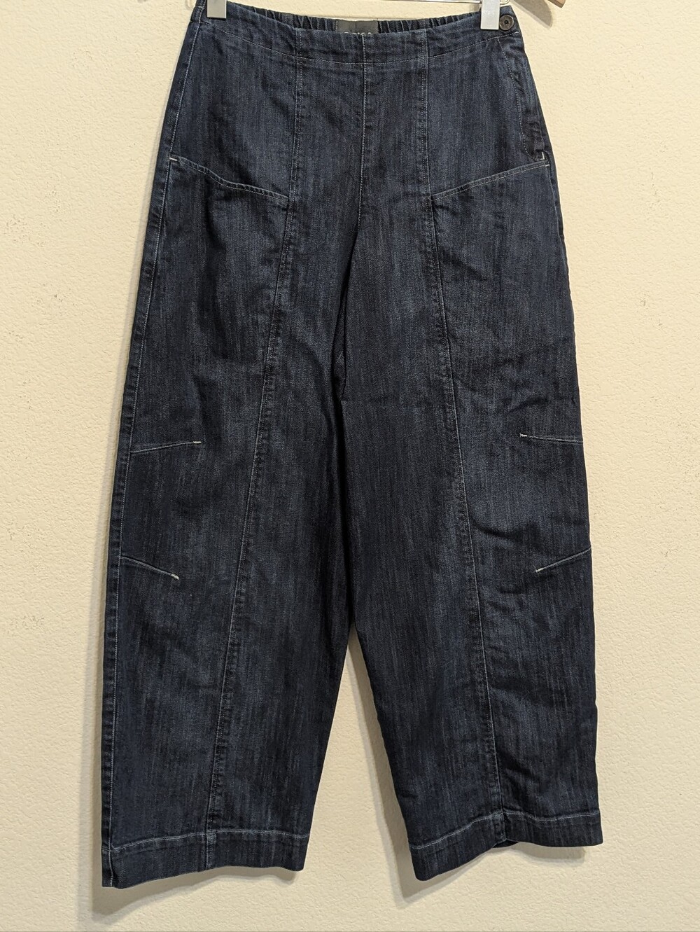 OSKA Barrel Trouser Pants 1/ Small Womens Blue Denim Stretch waist High waisted